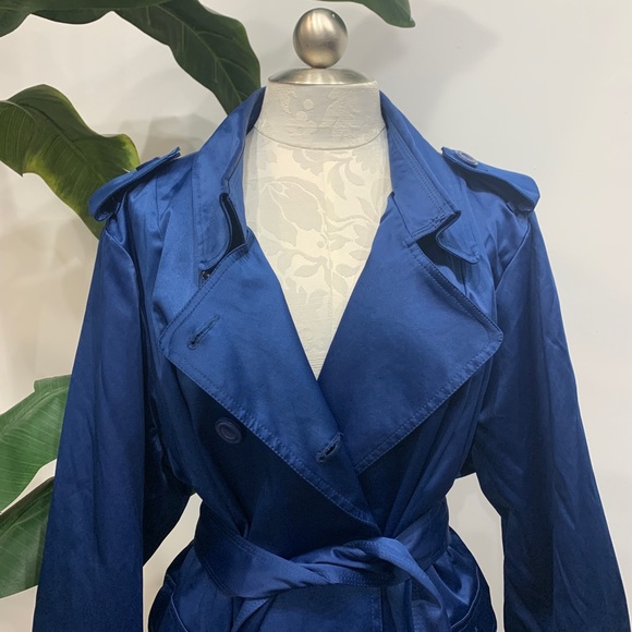 NWT Umgee Solid Black Satin Trench Coat with Waist Tie